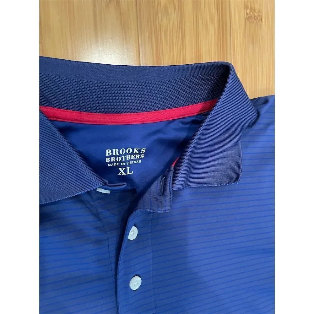 Brooks Brothers Men's XL Blue Striped Short Sleeve Polo Shirt Casual
